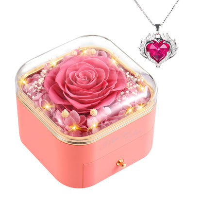 Preserved Eternal Rose Flower Gift Box with Necklace