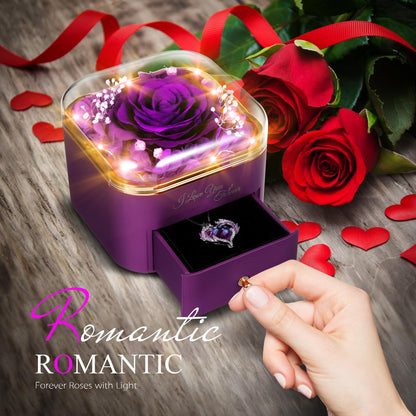 Preserved Eternal Rose Flower Gift Box with Necklace