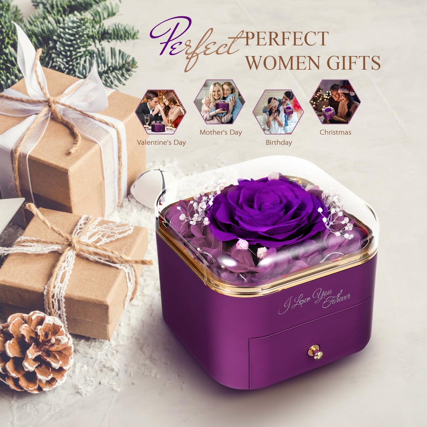 Preserved Eternal Rose Flower Gift Box with Necklace