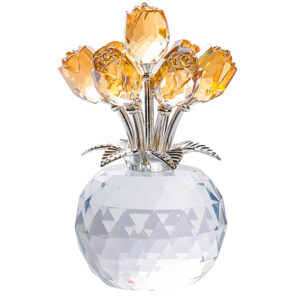 Crystal Blue Rose Flower Figurine with Round Vase