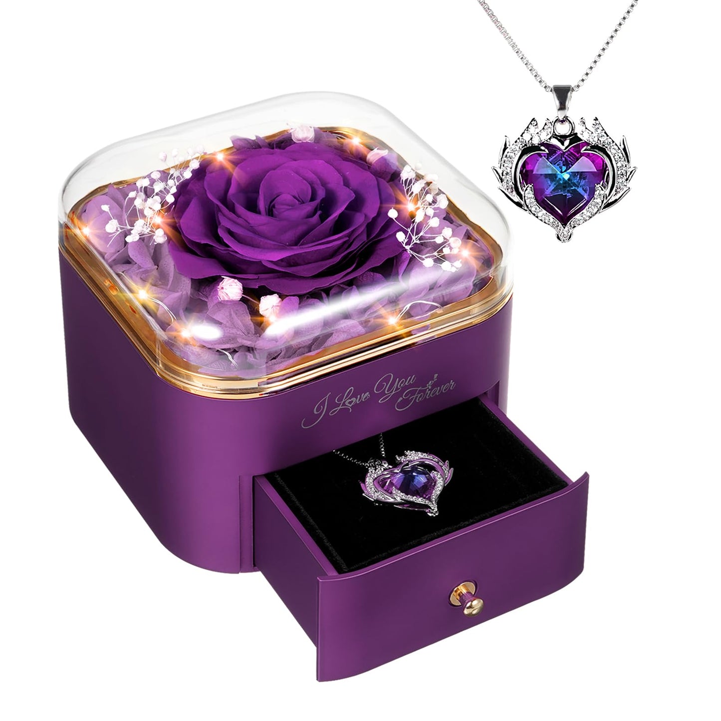 Preserved Eternal Rose Flower Gift Box with Necklace