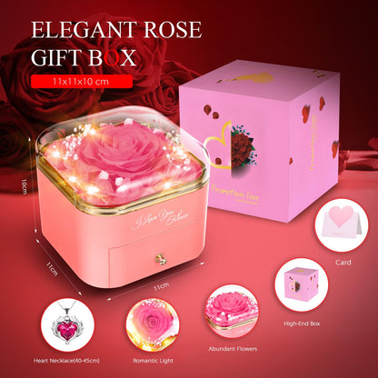 Preserved Eternal Rose Flower Gift Box with Necklace