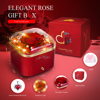 Preserved Eternal Rose Flower Gift Box with Necklace