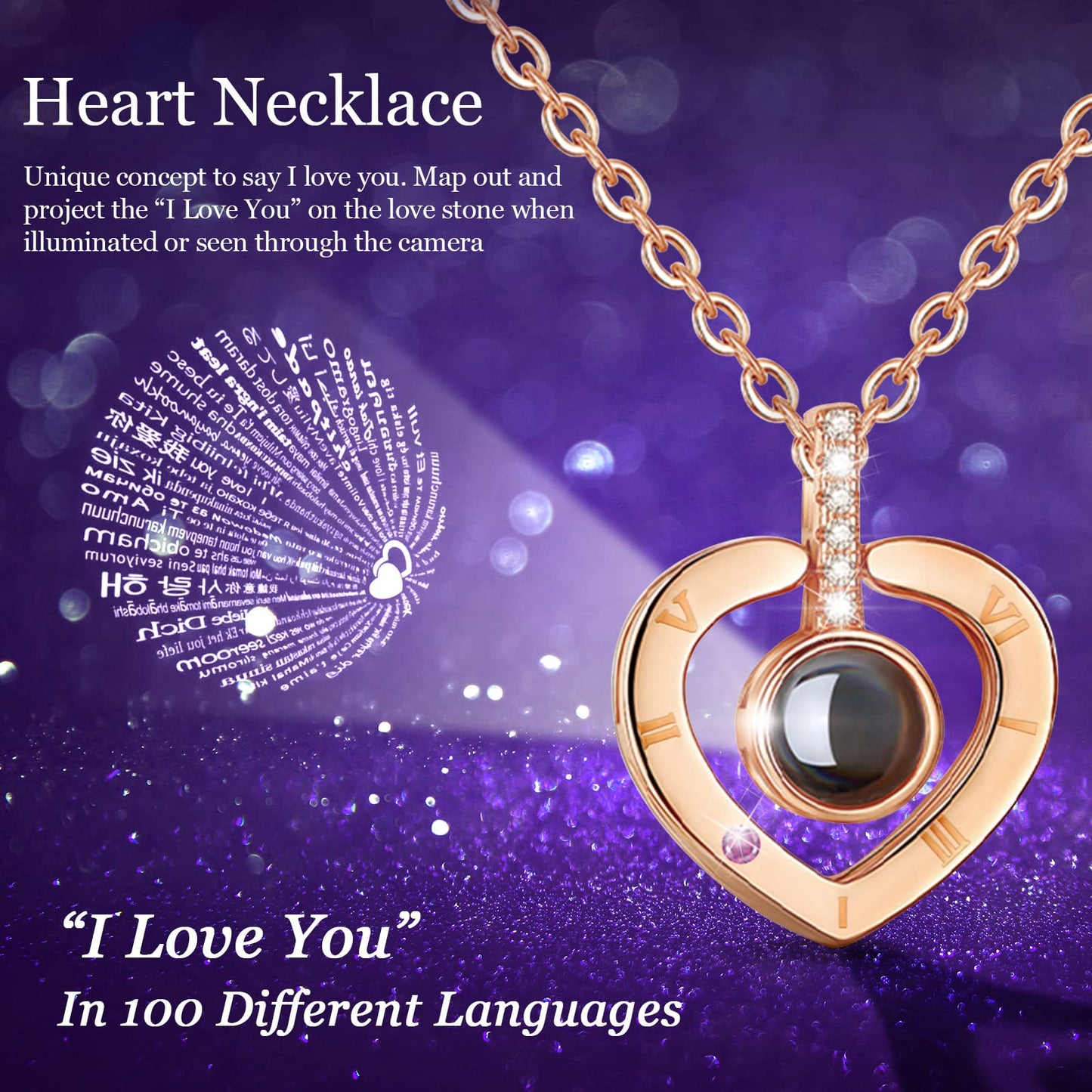 Eternal Rose with I Love You Necklace in 100 Languages