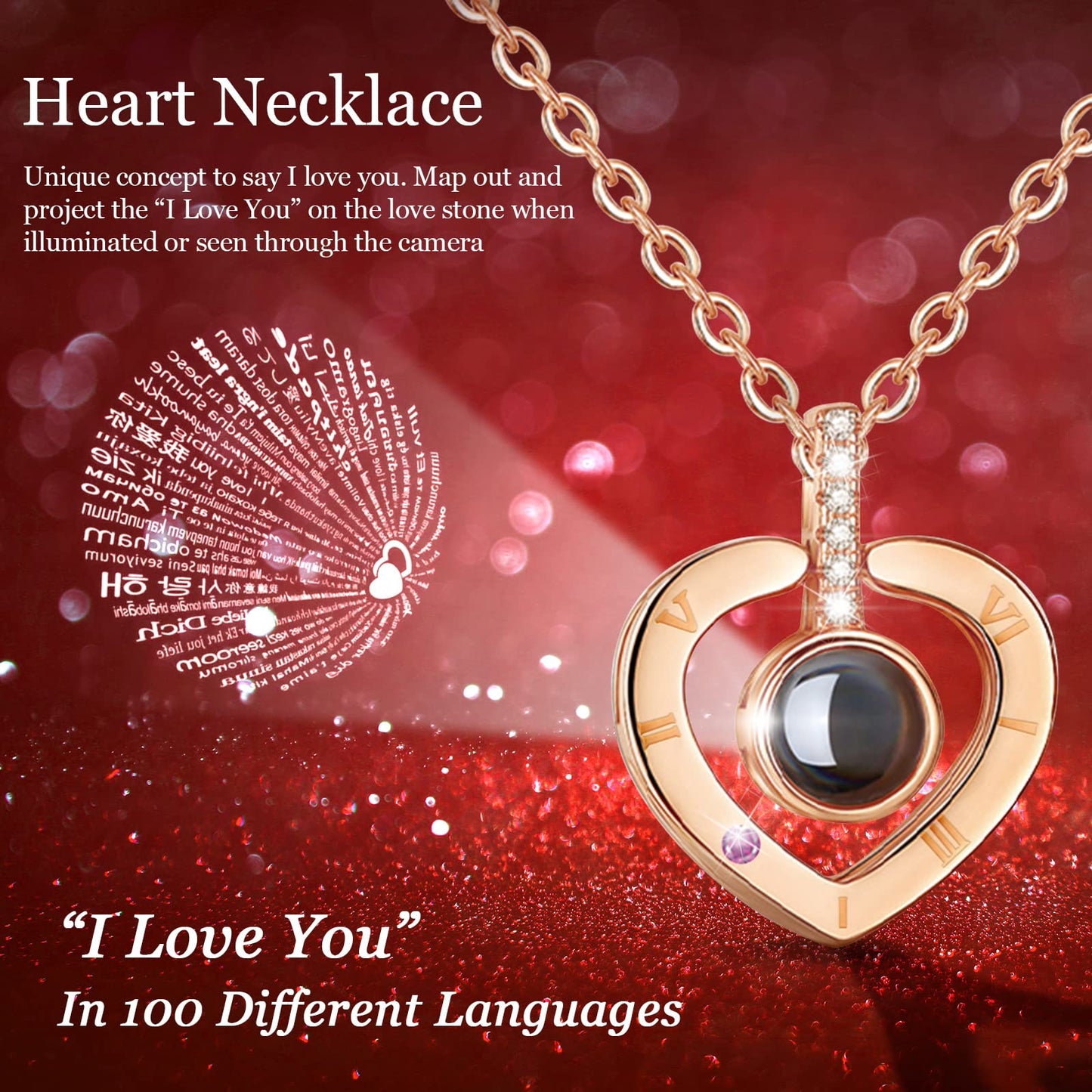 Eternal Rose with I Love You Necklace in 100 Languages