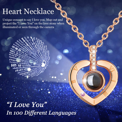 Eternal Rose with I Love You Necklace in 100 Languages