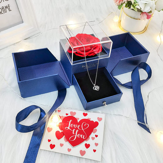 Preserved Rose Gifts with I Love You Necklace in 100 Languages